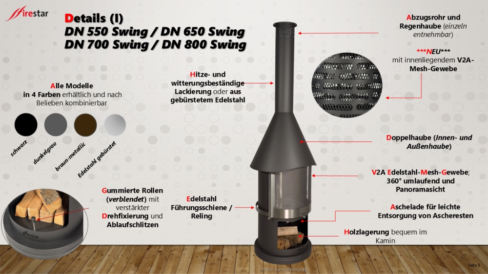 Bild 1 von Firestar Grillkamin DN 550 SWING 3. Generation | inkl. Grillrost und Fettschutzpfanne