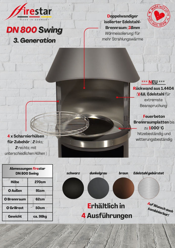 Bild 1 von Grillkamin Firestar DN 800 Swing 3. Generation inkl. Grillrost und Fettschutzpfanne