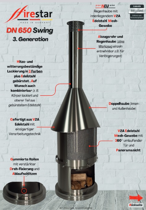 Bild 1 von Grillkamin Firestar DN 650 3. Generation  / (Farbe) Edelstahl gebürstet