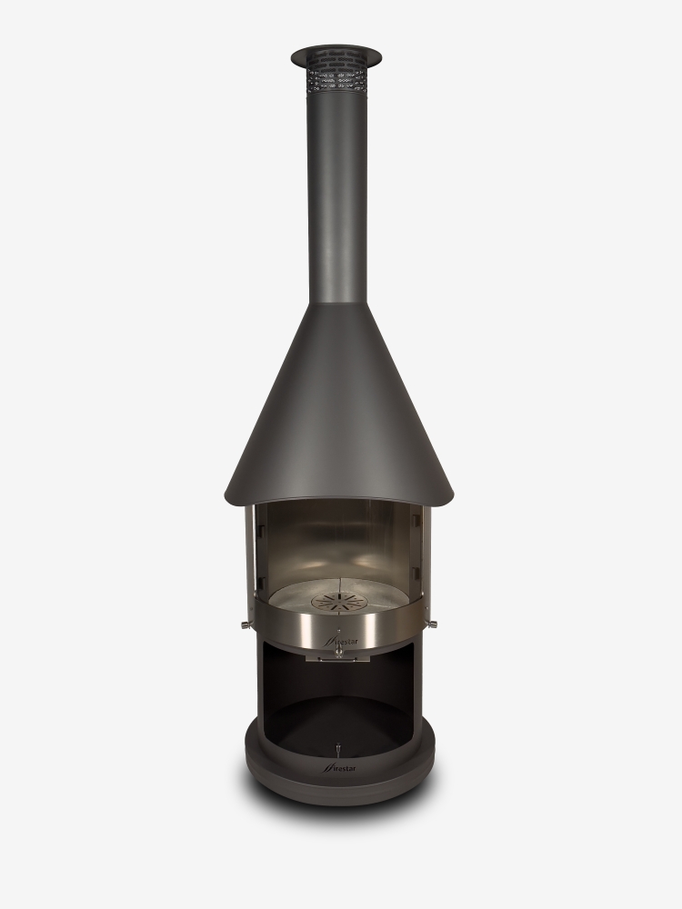 Bild 1 von Firestar Grillkamin/Gartenkamin DN 700 Swing Glas 3. Generation | inkl.  Grillrost &Fettschutzpfanne  / (Farbe) dunkelgrau